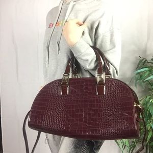 NWOT Faux Maroon Leather Croc Embossed Tote Purse